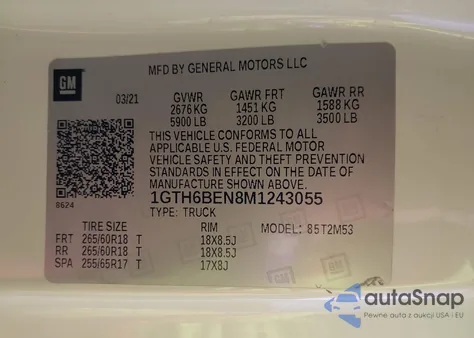 2021 GMC Canyon 4Wd Elevation Standard из США, поврежденный, VIN 1GTH6BEN8M1243055